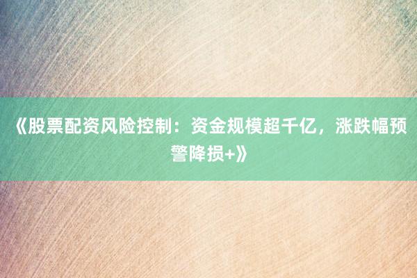 《股票配资风险控制：资金规模超千亿，涨跌幅预警降损+》