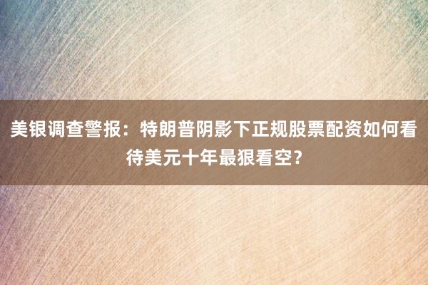 美银调查警报：特朗普阴影下正规股票配资如何看待美元十年最狠看空？