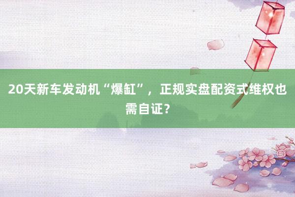 20天新车发动机“爆缸”，正规实盘配资式维权也需自证？