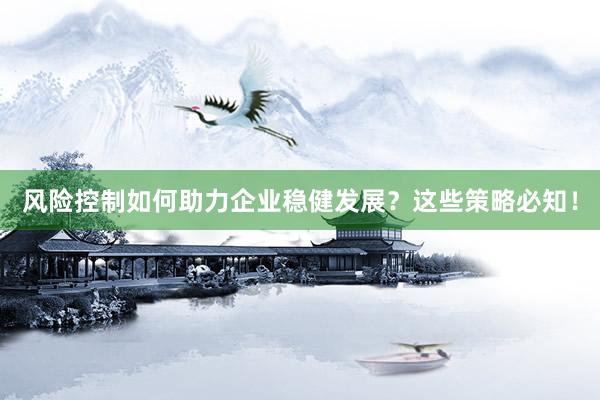 风险控制如何助力企业稳健发展？这些策略必知！